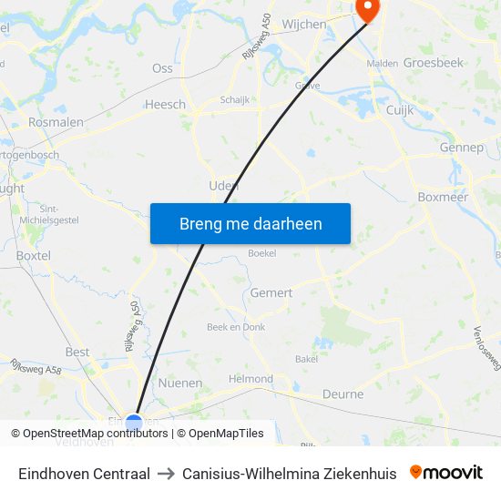 Eindhoven Centraal to Canisius-Wilhelmina Ziekenhuis map