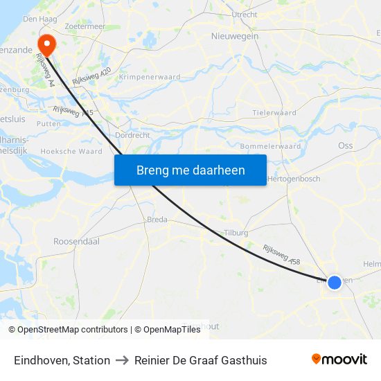 Eindhoven, Station to Reinier De Graaf Gasthuis map