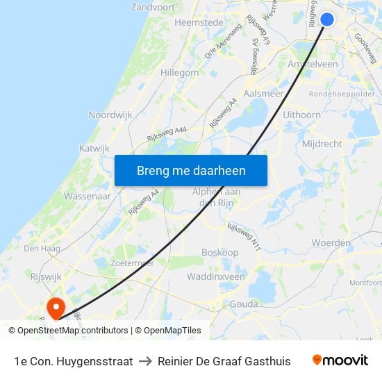 1e Con. Huygensstraat to Reinier De Graaf Gasthuis map