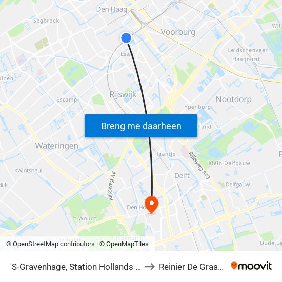 'S-Gravenhage, Station Hollands Spoor (Perron A) to Reinier De Graaf Gasthuis map
