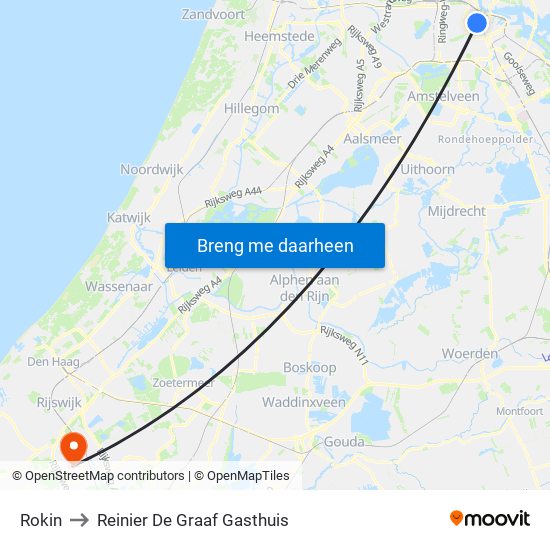 Rokin to Reinier De Graaf Gasthuis map