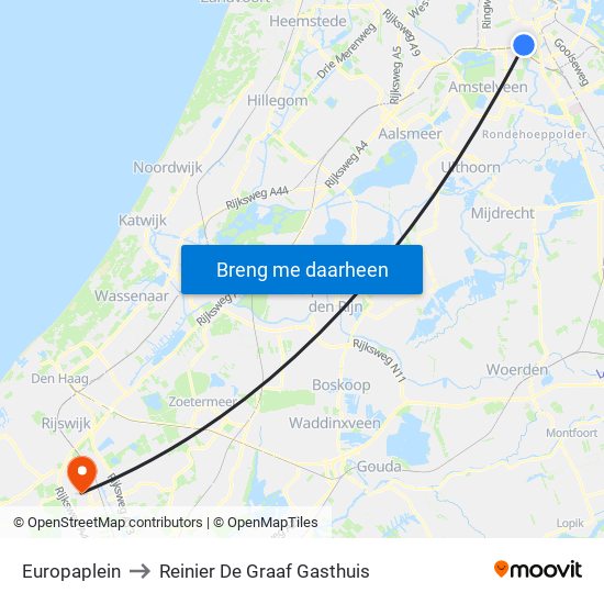Europaplein to Reinier De Graaf Gasthuis map