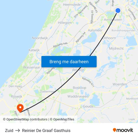 Zuid to Reinier De Graaf Gasthuis map