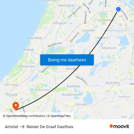 Amstel to Reinier De Graaf Gasthuis map