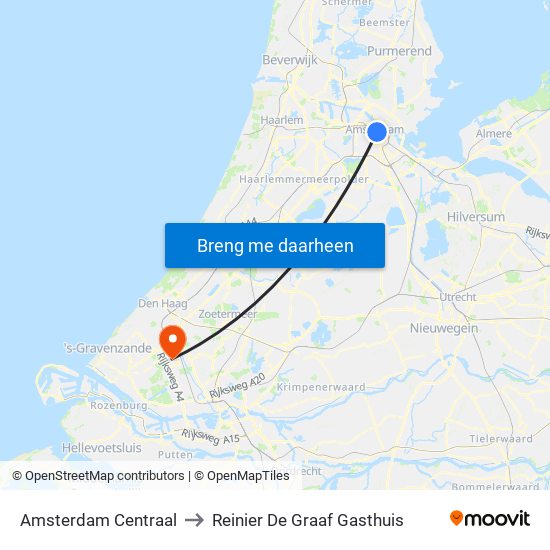 Amsterdam Centraal to Reinier De Graaf Gasthuis map