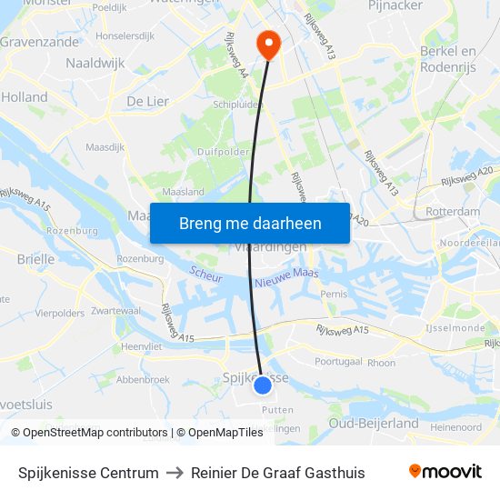 Spijkenisse Centrum to Reinier De Graaf Gasthuis map