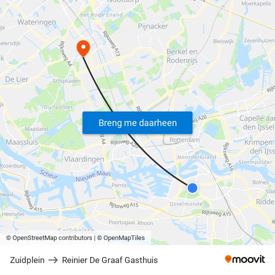 Zuidplein to Reinier De Graaf Gasthuis map