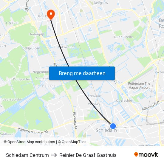 Schiedam Centrum to Reinier De Graaf Gasthuis map