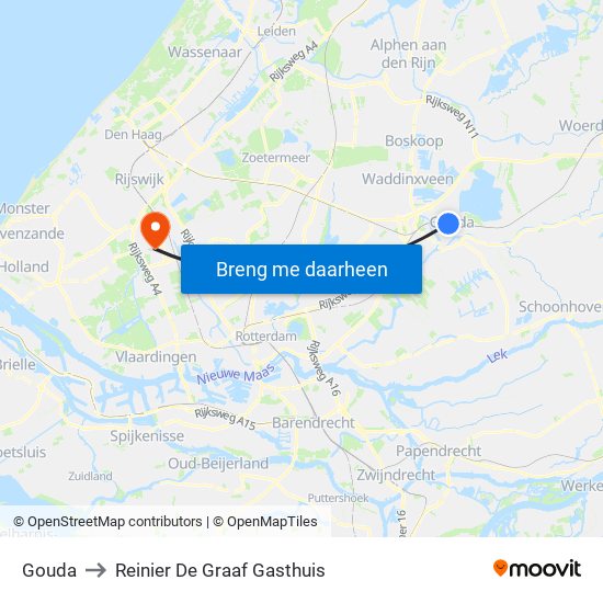 Gouda to Reinier De Graaf Gasthuis map