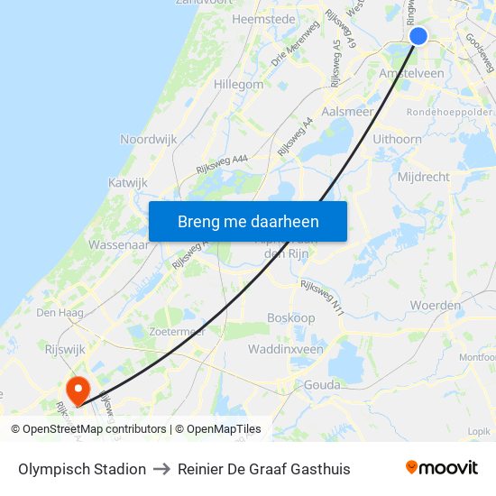 Olympisch Stadion to Reinier De Graaf Gasthuis map