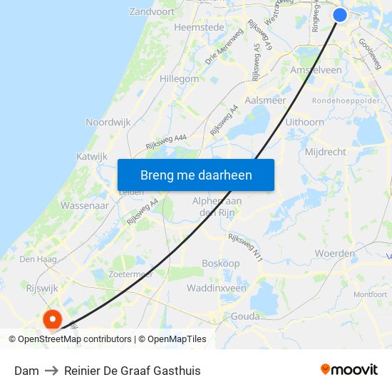 Dam to Reinier De Graaf Gasthuis map