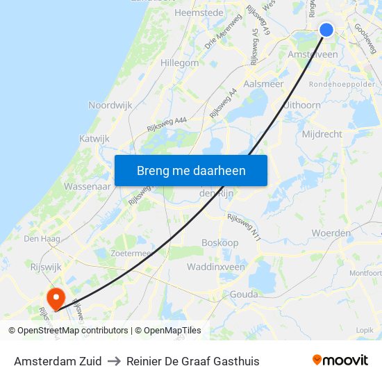 Amsterdam Zuid to Reinier De Graaf Gasthuis map
