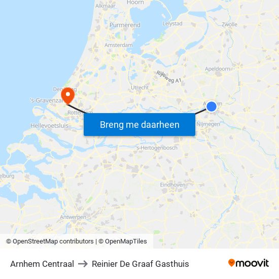 Arnhem Centraal to Reinier De Graaf Gasthuis map