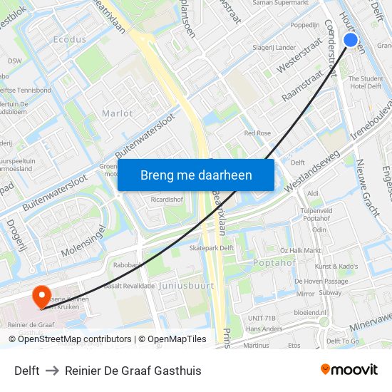 Delft to Reinier De Graaf Gasthuis map