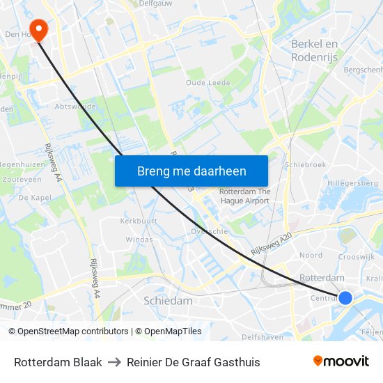 Rotterdam Blaak to Reinier De Graaf Gasthuis map