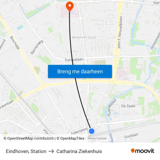 Eindhoven, Station to Catharina Ziekenhuis map