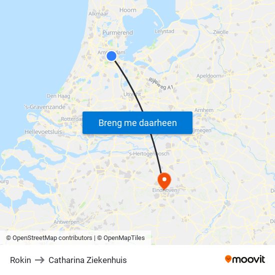 Rokin to Catharina Ziekenhuis map