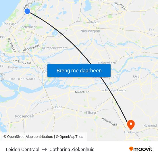 Leiden Centraal to Catharina Ziekenhuis map