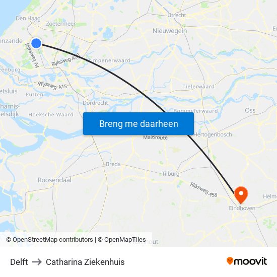 Delft to Catharina Ziekenhuis map