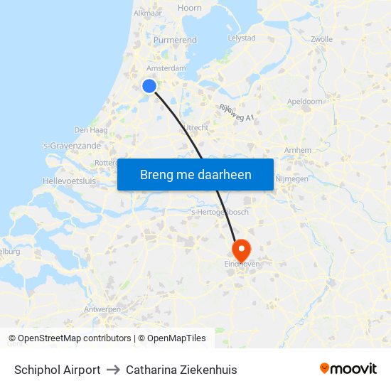 Schiphol Airport to Catharina Ziekenhuis map