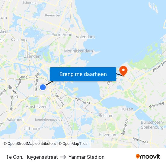 1e Con. Huygensstraat to Yanmar Stadion map