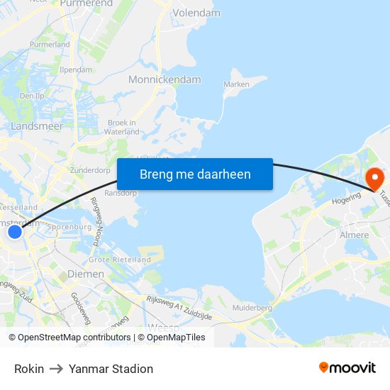 Rokin to Yanmar Stadion map