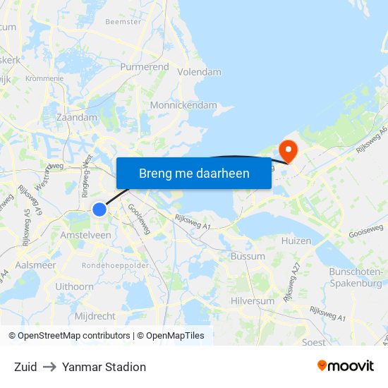 Zuid to Yanmar Stadion map