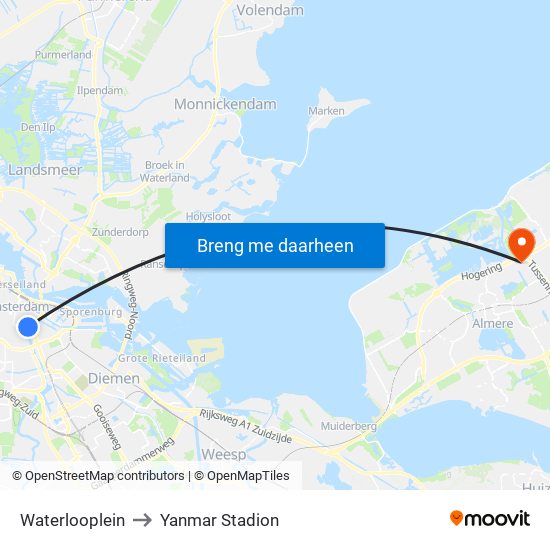 Waterlooplein to Yanmar Stadion map