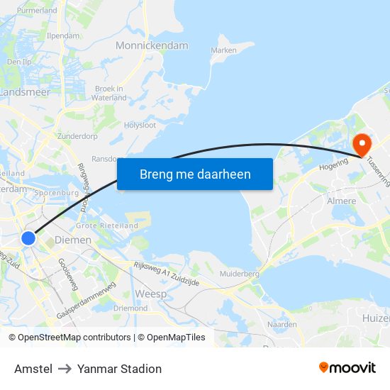 Amstel to Yanmar Stadion map