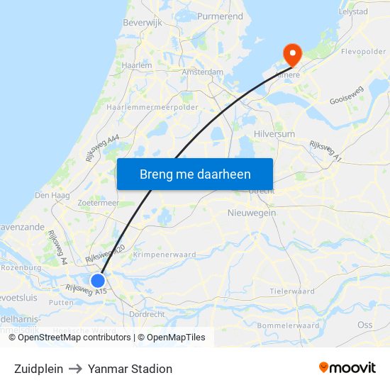 Zuidplein to Yanmar Stadion map