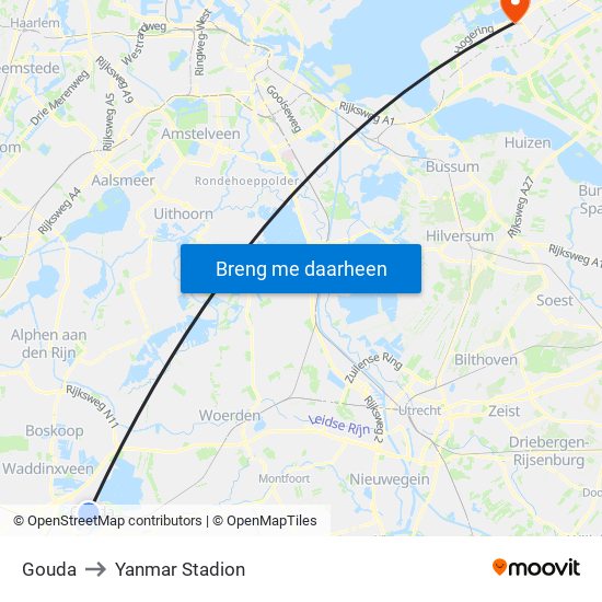 Gouda to Yanmar Stadion map