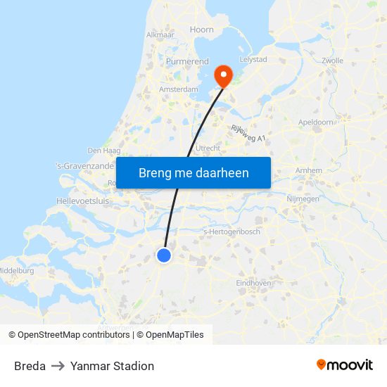 Breda to Yanmar Stadion map