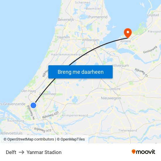 Delft to Yanmar Stadion map