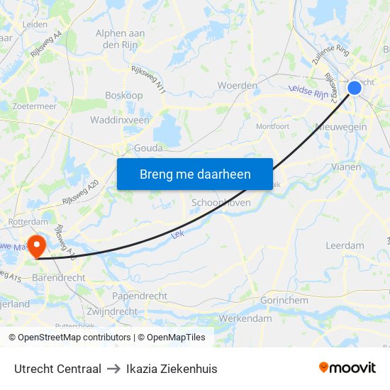 Utrecht Centraal to Ikazia Ziekenhuis map