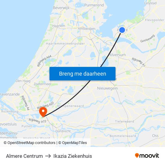 Almere Centrum to Ikazia Ziekenhuis map
