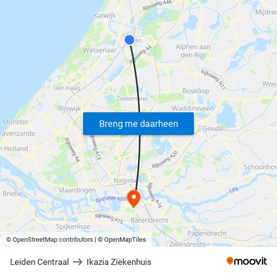 Leiden Centraal to Ikazia Ziekenhuis map