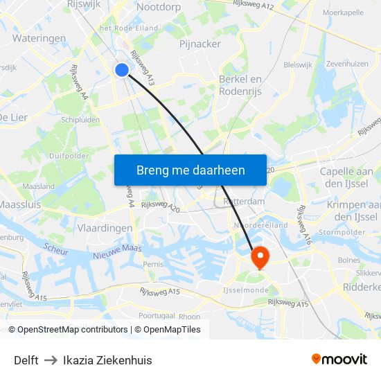 Delft to Ikazia Ziekenhuis map