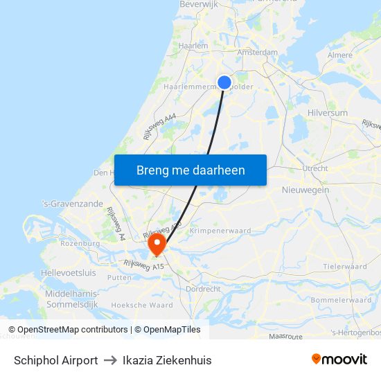 Schiphol Airport to Ikazia Ziekenhuis map