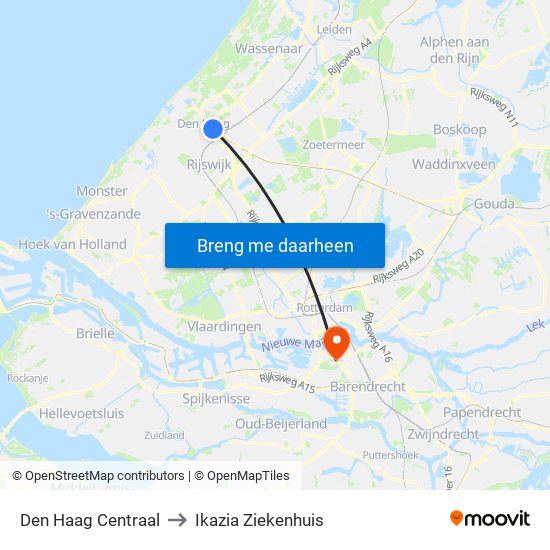 Den Haag Centraal to Ikazia Ziekenhuis map