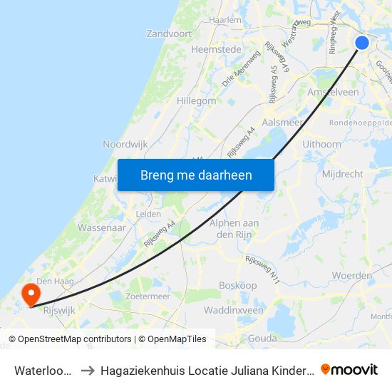 Waterlooplein to Hagaziekenhuis Locatie Juliana Kinderziekenhuis map