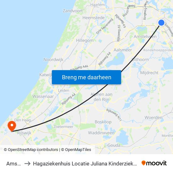 Amstel to Hagaziekenhuis Locatie Juliana Kinderziekenhuis map