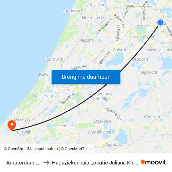 Amsterdam Amstel to Hagaziekenhuis Locatie Juliana Kinderziekenhuis map