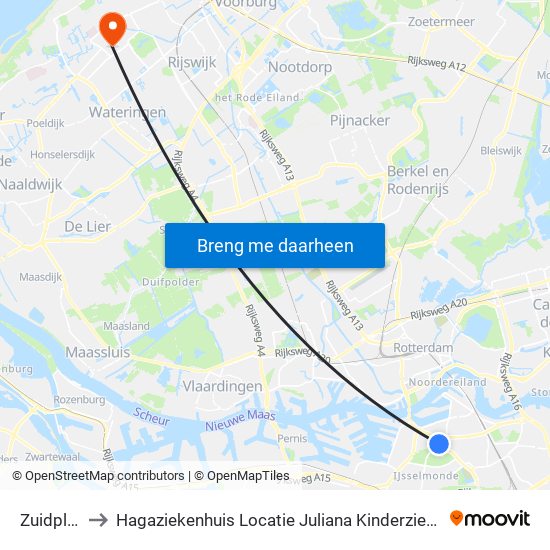Zuidplein to Hagaziekenhuis Locatie Juliana Kinderziekenhuis map