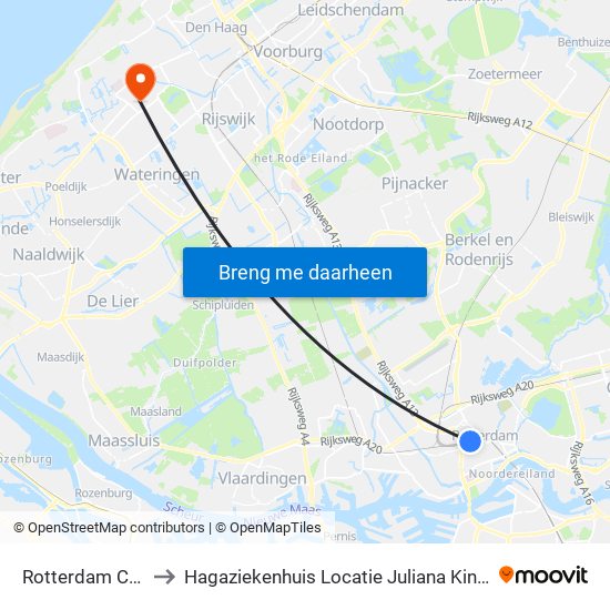 Rotterdam Centraal to Hagaziekenhuis Locatie Juliana Kinderziekenhuis map