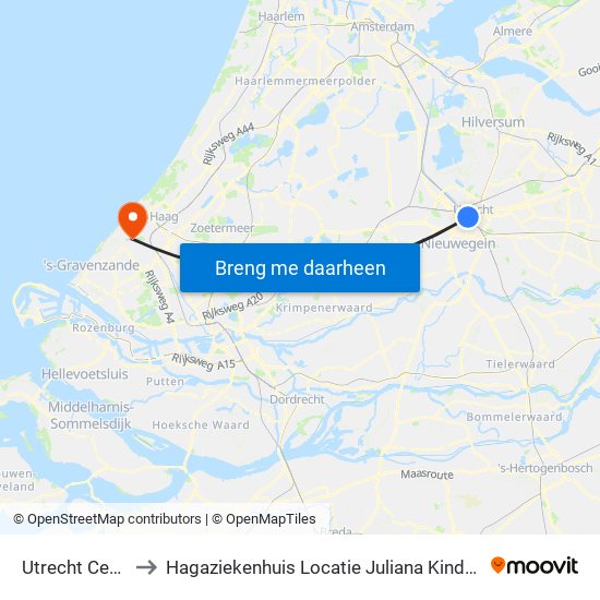 Utrecht Centraal to Hagaziekenhuis Locatie Juliana Kinderziekenhuis map