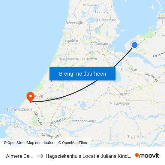 Almere Centrum to Hagaziekenhuis Locatie Juliana Kinderziekenhuis map