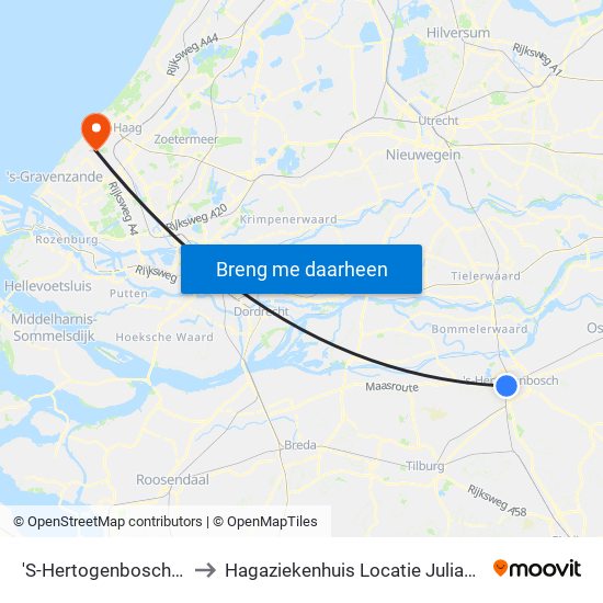 'S-Hertogenbosch (Den Bosch) to Hagaziekenhuis Locatie Juliana Kinderziekenhuis map