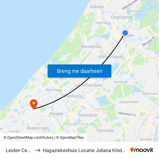 Leiden Centraal to Hagaziekenhuis Locatie Juliana Kinderziekenhuis map