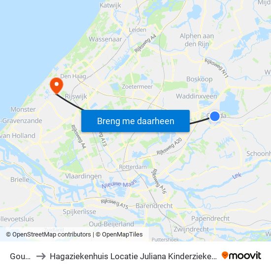 Gouda to Hagaziekenhuis Locatie Juliana Kinderziekenhuis map