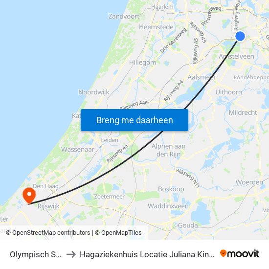 Olympisch Stadion to Hagaziekenhuis Locatie Juliana Kinderziekenhuis map
